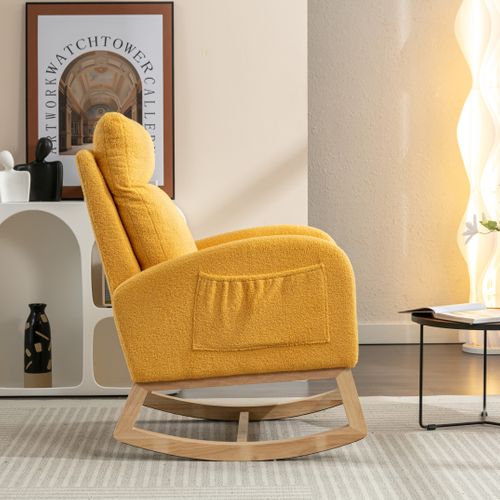 Fauteuil à Bascule Moderne Avec Revêtement En Tissu Teddy, Jaune