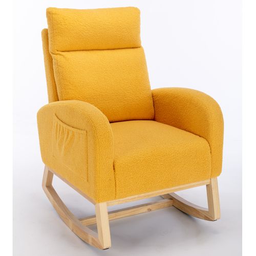 Fauteuil à Bascule Moderne Avec Revêtement En Tissu Teddy, Jaune