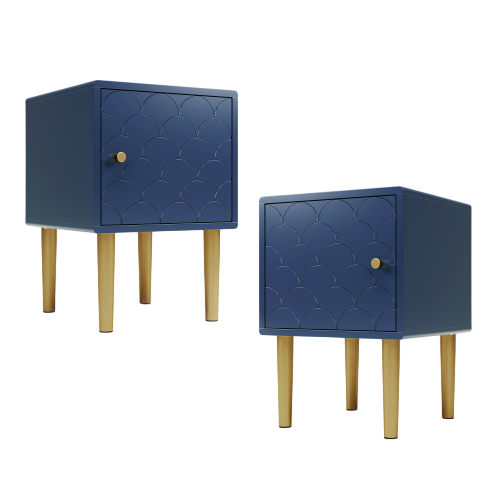 Table De Nuit De Chambre, Set De 2, Bleu Marine