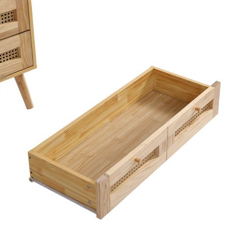 Commode Rotin Avec Poignées En Métal Et Pieds En Bois, Bois