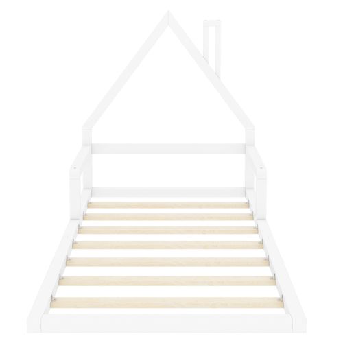Lit D'enfant En Pin Massif 90x200, Forme Maison, Blanc
