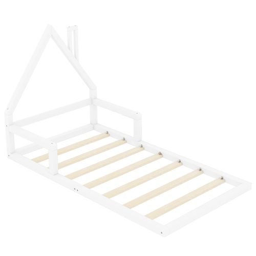 Lit D'enfant En Pin Massif 90x200, Forme Maison, Blanc