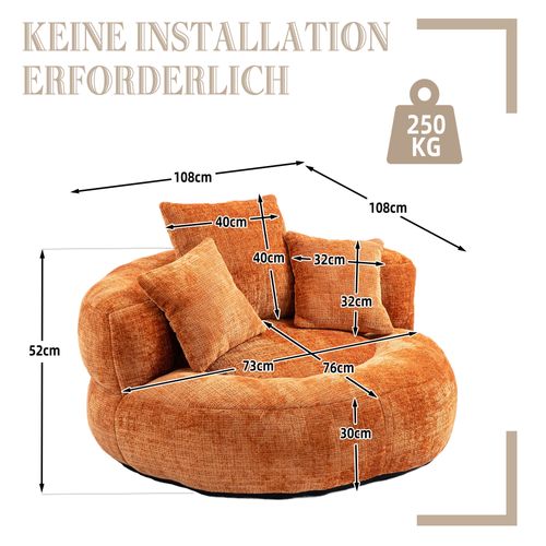 Fauteuil Lazy Sofa Durable Confort Avec Trois Oreillers Pour Intérieur Et Extérieur, Orange