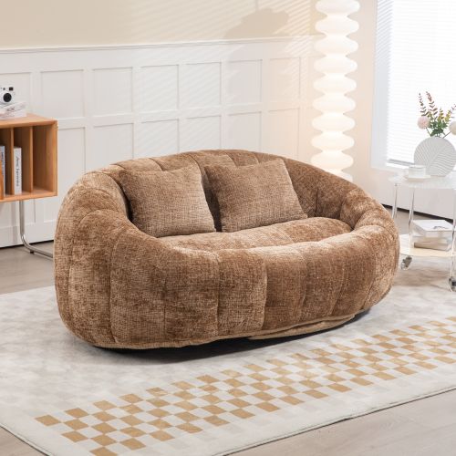Canapé Pouf Relax En Mousse Souple Matelassée Confortable Avec Tissu De Peluche, Café