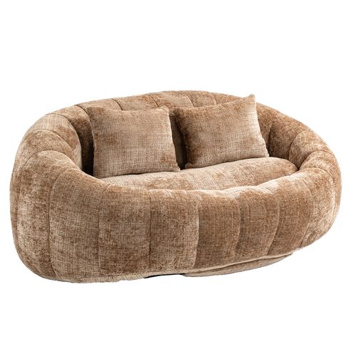 Canapé Pouf Relax En Mousse Souple Matelassée Confortable Avec Tissu De Peluche, Café