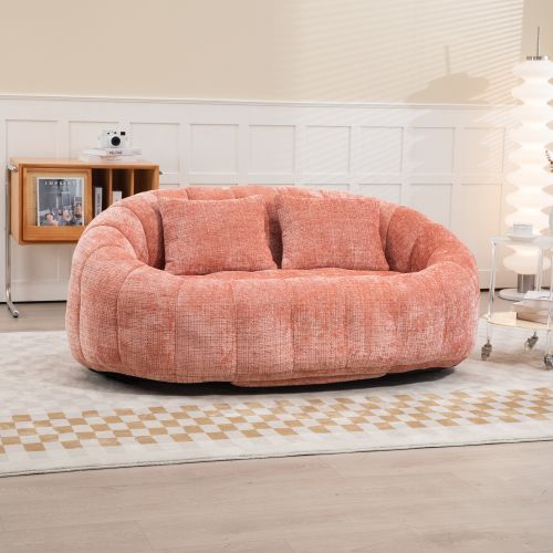 Canapé Pouf Relax En Mousse Souple Matelassée Confortable Avec Tissu De Peluche, Rose