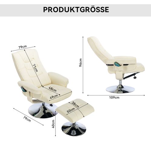 Fauteuil De Massage Avec Rembourrage En Pu Et Tabouret En Bois Plié Pour Le Salon, Beige