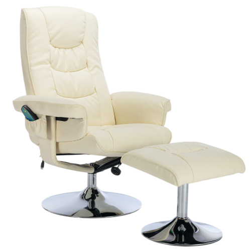 Fauteuil De Massage Avec Rembourrage En Pu Et Tabouret En Bois Plié Pour Le Salon, Beige