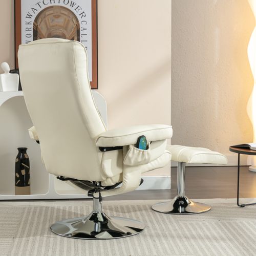 Fauteuil De Massage Avec Rembourrage En Pu Et Tabouret En Bois Plié Pour Le Salon, Beige