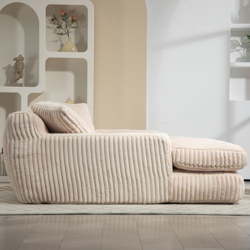 Fauteuil Confortable En Nuage De Velours Moderne, Avec 3 Oreillers Souples, Beige