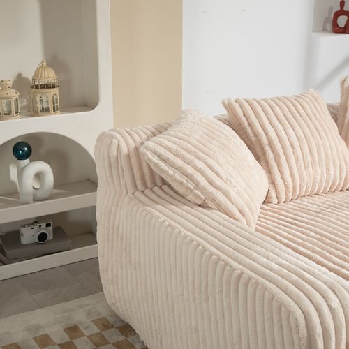 Fauteuil Confortable En Nuage De Velours Moderne, Avec 3 Oreillers Souples, Beige