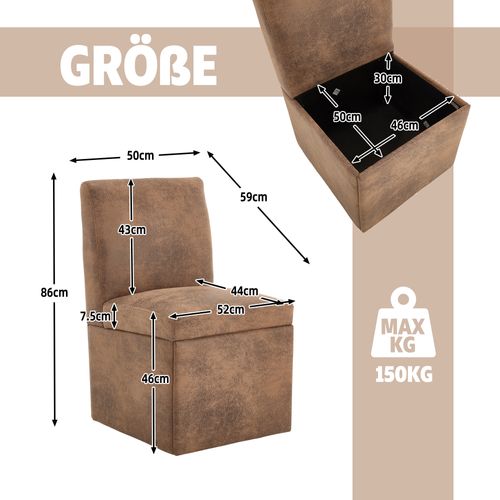 Lot De 2 Chaises à Manger Rembourrées Et à Roulette Avec Coffre De Rangement Moderne, Marron