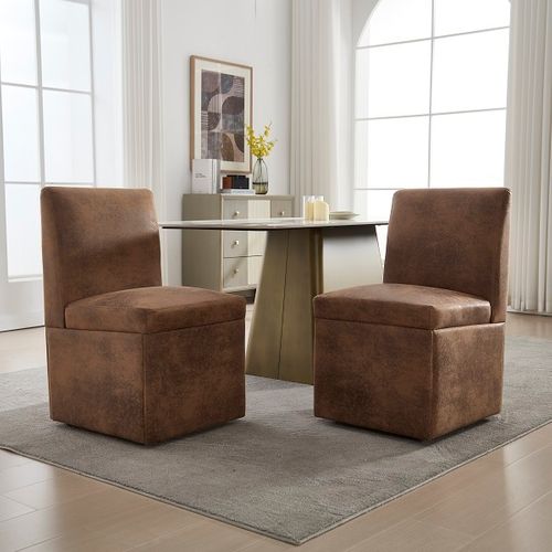 Lot De 2 Chaises à Manger Rembourrées Et à Roulette Avec Coffre De Rangement Moderne, Marron