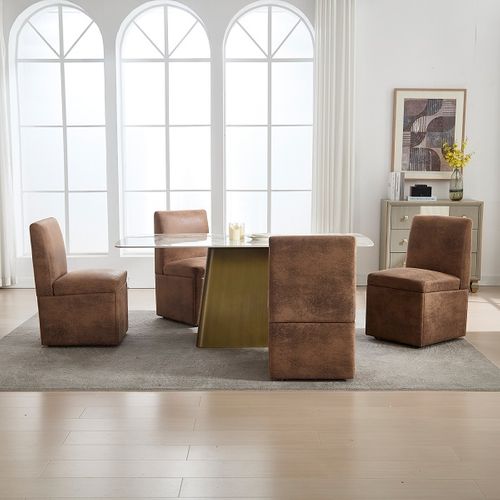 Lot De 2 Chaises à Manger Rembourrées Et à Roulette Avec Coffre De Rangement Moderne, Marron
