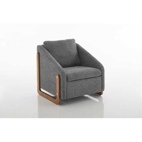 Fauteuil Pour Salon, Chaise Moderne Avec Accoudoir En Bois Et Coussin, Tissu De Chenille, Gris
