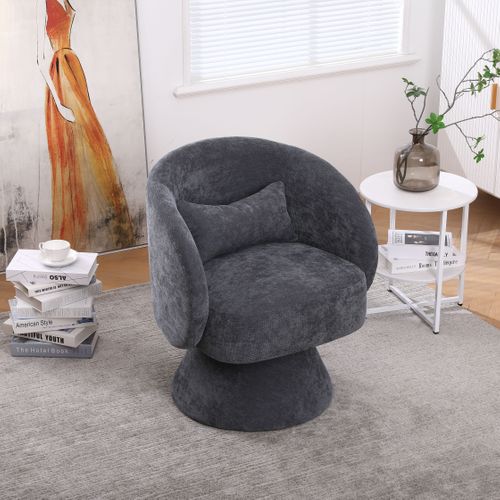 Fauteuil Moderne Pour Salon, Avec Une Base Qui Tourne à 360 Degré, En Tissu De Paquet, Gris