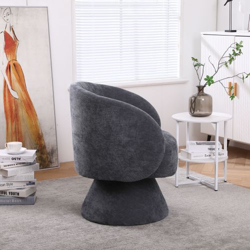 Fauteuil Moderne Pour Salon, Avec Une Base Qui Tourne à 360 Degré, En Tissu De Paquet, Gris