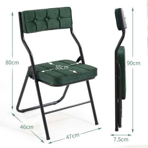Lot De 2 Chaises Pliantes Avec Coussin En Velours Rembourrée Et Cadre En Acier, Vert