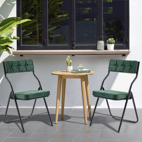 Lot De 2 Chaises Pliantes Avec Coussin En Velours Rembourrée Et Cadre En Acier, Vert