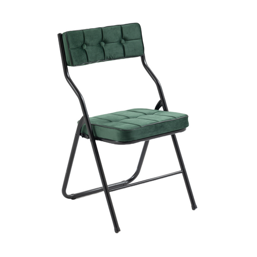 Lot De 2 Chaises Pliantes Avec Coussin En Velours Rembourrée Et Cadre En Acier, Vert