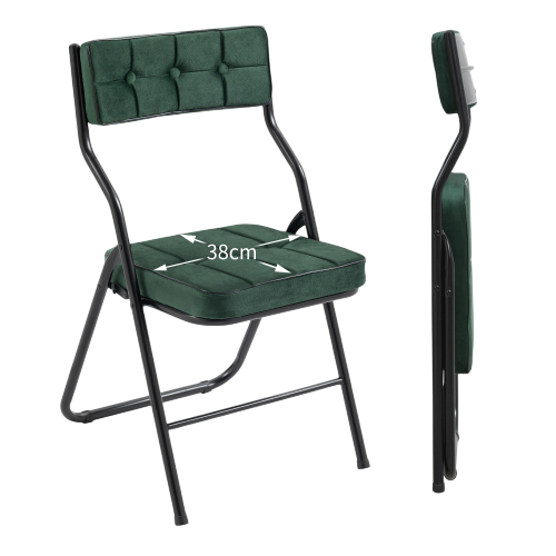Lot De 2 Chaises Pliantes Avec Coussin En Velours Rembourrée Et Cadre En Acier, Vert