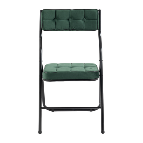 Lot De 2 Chaises Pliantes Avec Coussin En Velours Rembourrée Et Cadre En Acier, Vert