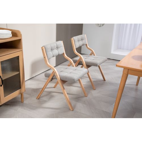 Lot De 2 Chaises Pliantes Avec Coussin En Velours Rembourrée Et Cadre En Bois, Gris
