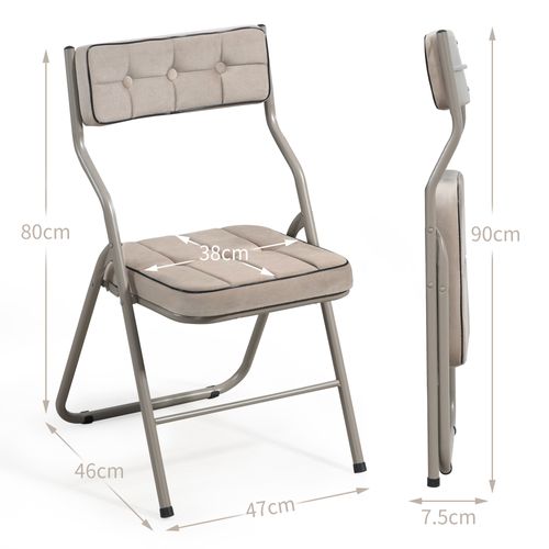 Lot De 2 Chaises Pliantes Avec Coussin En Velours Rembourrée Et Cadre En Acier, Kaki