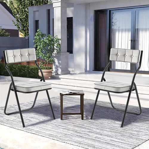 Lot De 2 Chaises Pliantes Avec Coussin En Velours Rembourrée Et Cadre En Acier, Kaki