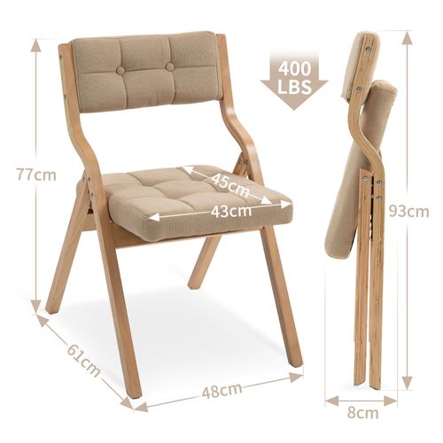 Lot De 2 Chaises Pliantes Avec Coussin En Velours Rembourrée Et Cadre En Bois, Kaki