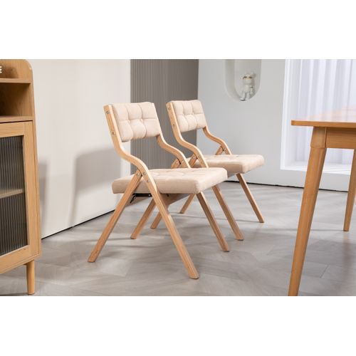 Lot De 2 Chaises Pliantes Avec Coussin En Velours Rembourrée Et Cadre En Bois, Kaki