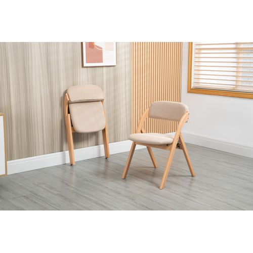 Lot De 2 Chaises Pliantes Avec Coussin En Velours Rembourrée Et Cadre En Bois, Kaki