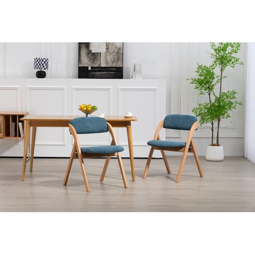 Lot De 2 Chaises Pliantes Avec Coussin En Velours Rembourrée Et Cadre En Bois, Bleu