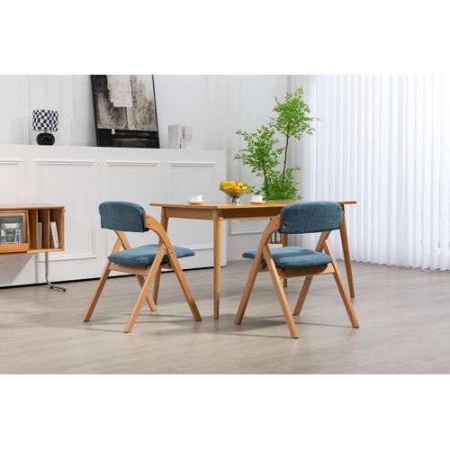 Lot De 2 Chaises Pliantes Avec Coussin En Velours Rembourrée Et Cadre En Bois, Bleu