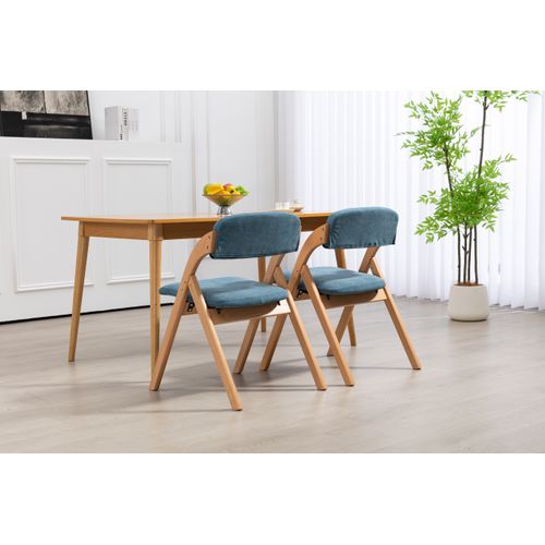 Lot De 2 Chaises Pliantes Avec Coussin En Velours Rembourrée Et Cadre En Bois, Bleu