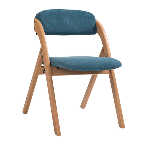 Lot De 2 Chaises Pliantes Avec Coussin En Velours Rembourrée Et Cadre En Bois, Bleu