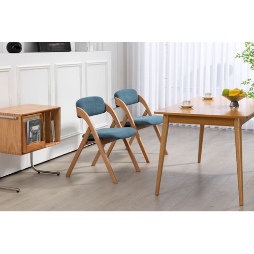 Lot De 2 Chaises Pliantes Avec Coussin En Velours Rembourrée Et Cadre En Bois, Bleu