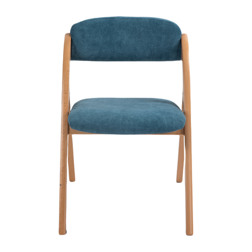 Lot De 2 Chaises Pliantes Avec Coussin En Velours Rembourrée Et Cadre En Bois, Bleu