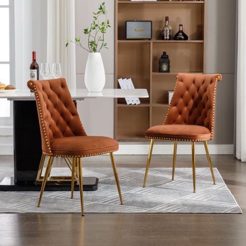 Lot De 2 Chaises En Velours Très Doux Avec Un Dos Rembourré Et Incurvé, Pieds En Métal, Marron