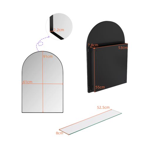 Miroir Mural Arche Élégant Avec Armoire Encastrée En Métal Pour Salle De Bains, Noir