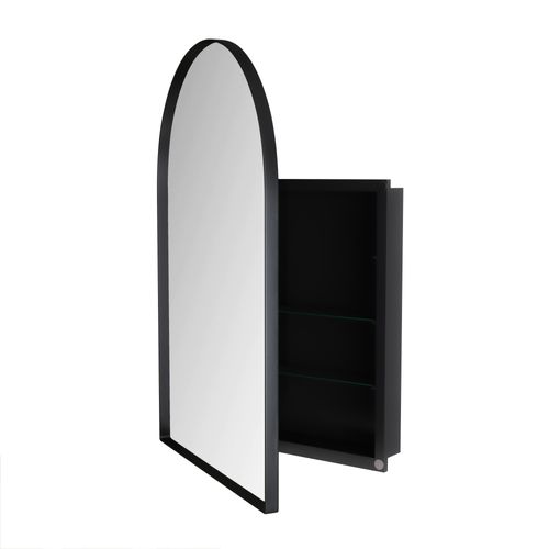 Miroir Mural Arche Élégant Avec Armoire Encastrée En Métal Pour Salle De Bains, Noir