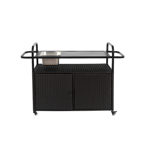 Desserte D'extérieure Avec Placard, Dessus En Acier, Godet à Glace Et Roues Verrouillables, Beige