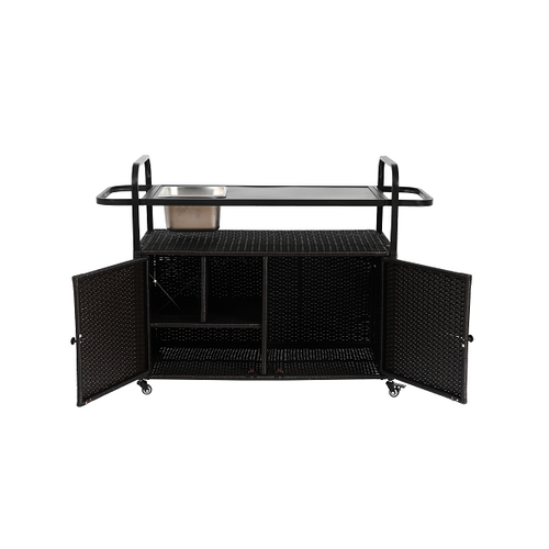 Desserte D'extérieure Avec Placard, Dessus En Acier, Godet à Glace Et Roues Verrouillables, Beige