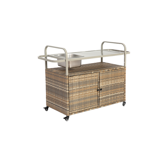 Desserte D'extérieure Avec Placard, Dessus En Acier, Godet à Glace Et Roues Verrouillables, Noir