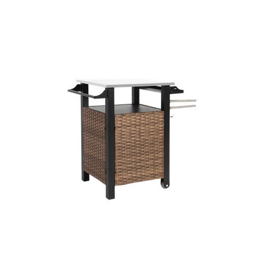 Desserte D’extérieure Roulant Avec Armoire De Rangement, Table En Acier Inoxydable, Marron