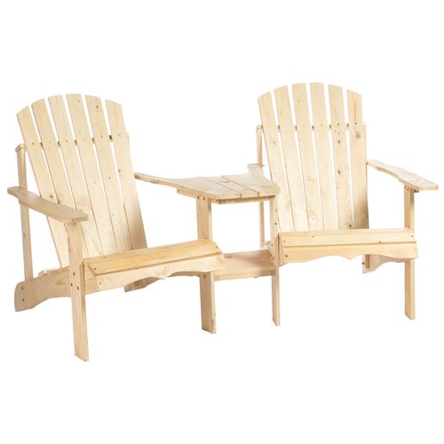 Fauteuils De Jardin 2 Places Unis Avec Table En Bois De Sapin  Naturel, Pour Terrasse Et Jardin