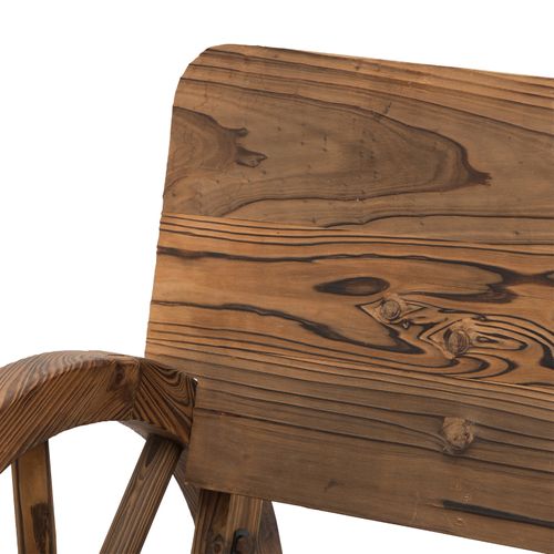 Banc De Jardin En Bois Massif 114x58x80cm, Avec Accoudoirs, Design De Roue, Marron