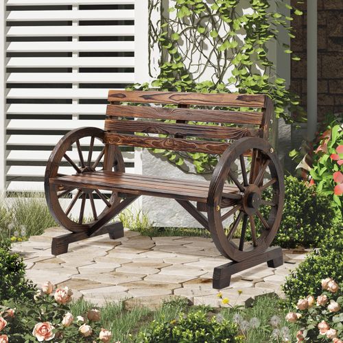 Banc De Jardin En Bois 2 Places 105.5x56x79cm, Avec Accoudoirs à Roulettes, Marron