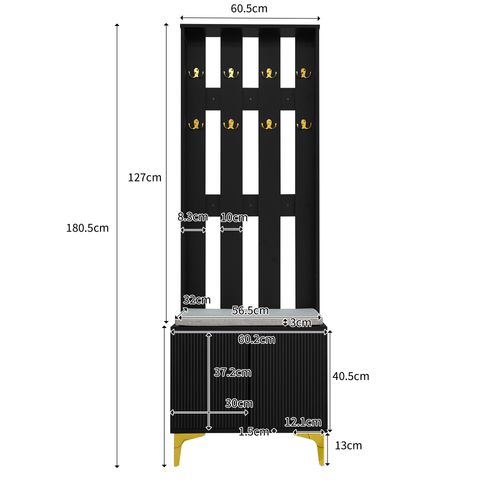 Armoire 60.5x35.2x180.5cm Avec Banc à Chaussures Et Crochets , Noir