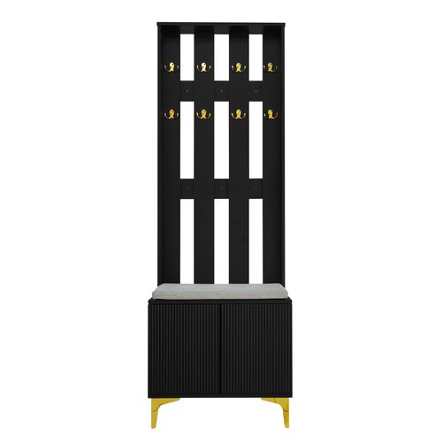 Armoire 60.5x35.2x180.5cm Avec Banc à Chaussures Et Crochets , Noir